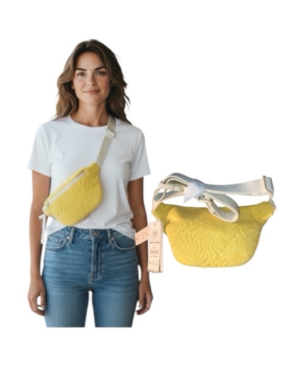 No Boundaries Terry Cloth Sunny Yellow Fanny Pack Or Crossbody Bag